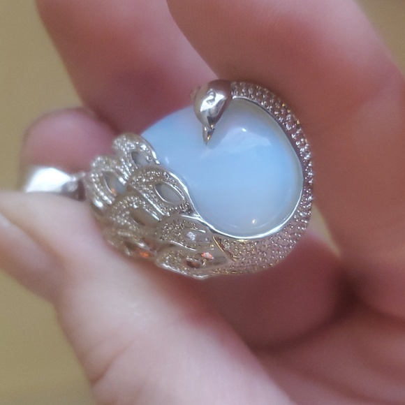 New Silver Wrapped Opalite Peacock Pendant. - Picture 10 of 11